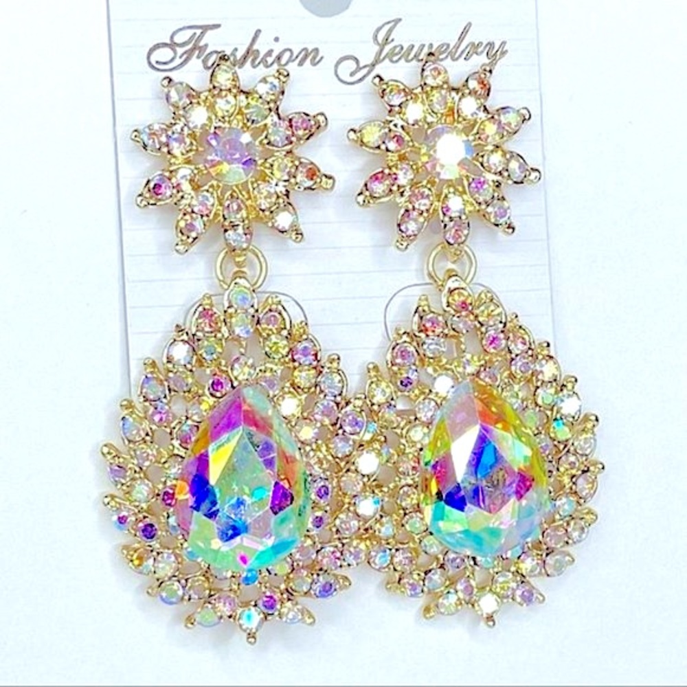 AB Crystal Drop Earrings Formal Bridal Prom Pageant